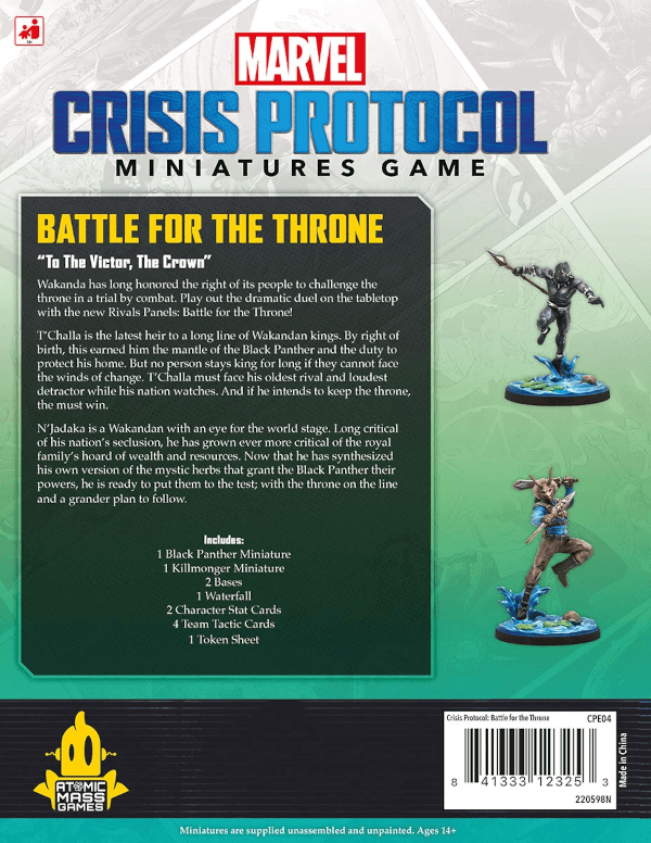 Marvel Crisis Protocol Tabletop Rival Panels Battle for the Throne (Rivalenset “Kampf um den Thron”) Erweiterung Verpackung Rückseite Asmodee Spielgetuschel