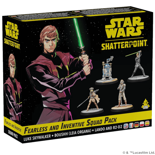 Star Wars Shatterpoint Tabletop Fearless and Inventive Squad Pack (“Furchtlos und erfinderisch”) Erweiterung Verpackung Vorderseite Asmodee Spielgetuschel
