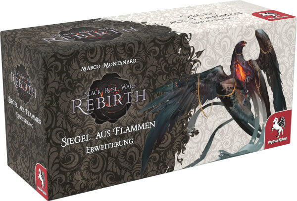 Black Rose Wars Rebirth Brettspiel Siegel aus Flammen Erweiterung Verpackung Vorderseite Pegasus Spielgetuschel