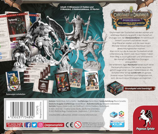 Chroniken von Drunagor Brettspiel Neue Helden & neue Monster Erweiterung Verpackung Rückseite Pegasus Spielgetuschel