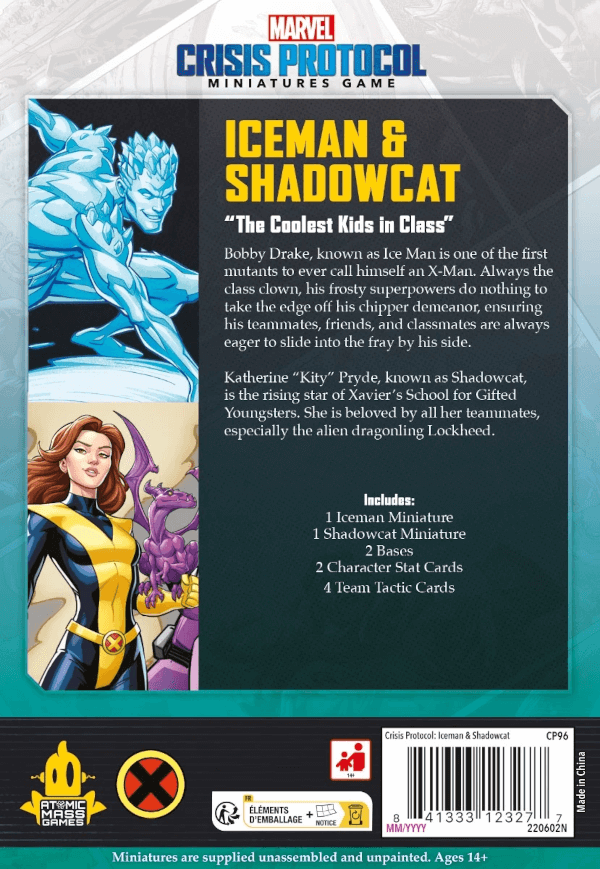 Marvel Crisis Protocol Tabletop Iceman & Shadowcat Erweiterung Verpackung Rückseite Asmodee Spielgetuschel