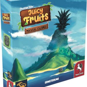 Juicy Fruits Brettspiel Mystic Island Erweiterung Verpackung Vorderseite Pegasus Spielgetuschel