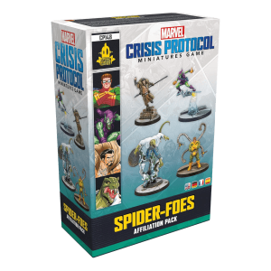 Marvel Crisis Protocol Tabletop Spider-Foes Affiliation Pack Verpackung Vorderseite Asmodee Spielgetuschel