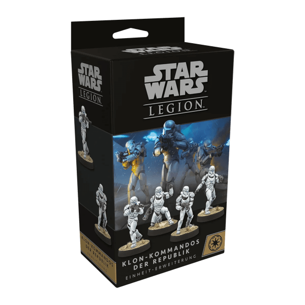 Star Wars Legion Tabletop Klon-Kommandos der Republik Erweiterung Verpackung Vorderseite Asmodee Spielgetuschel