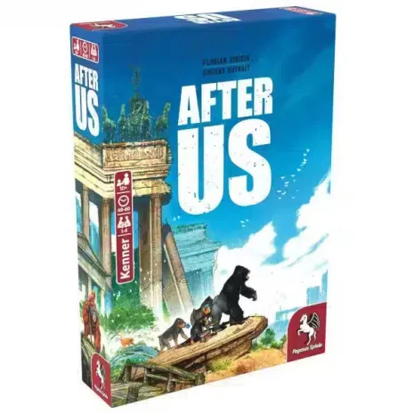 After Us Brettspiel Verpackung Vorderseite Pegasus Spielgetuschel