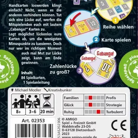 Cabanga- Kartenspiel Verpackung Ruckseite Amigo Spielgetuschel Cabanga! Kartenspiel Verpackung Rückseite Amigo Spielgetuschel