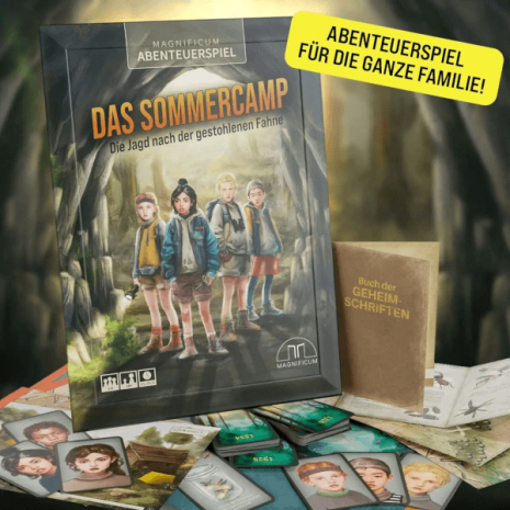 Das Sommercamp – Die Jagd nach der gestohlenen Fahne Detektivspiel Verpackung Vorderseite Magnificum Spielgetuschel