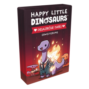 Happy Little Dinosaurs Kartenspiel Desaströse Dates Erweiterung Verpackung Vorderseite Asmodee Spielgetuschel