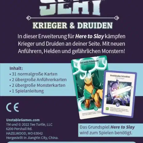 Here to Slay Kartenspiel Krieger und Druiden Erweiterung Verpackung Ruckseite Asmodee Spielgetuschel Here to Slay Kartenspiel Krieger und Druiden Erweiterung Verpackung Rückseite Asmodee Spielgetuschel