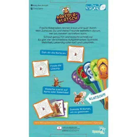 Kakerla-Klatsch Brettspiel Verpackung Ruckseite Joekas World Spielgetuschel Kakerla-Klatsch Brettspiel Verpackung Rückseite Joekas World Spielgetuschel