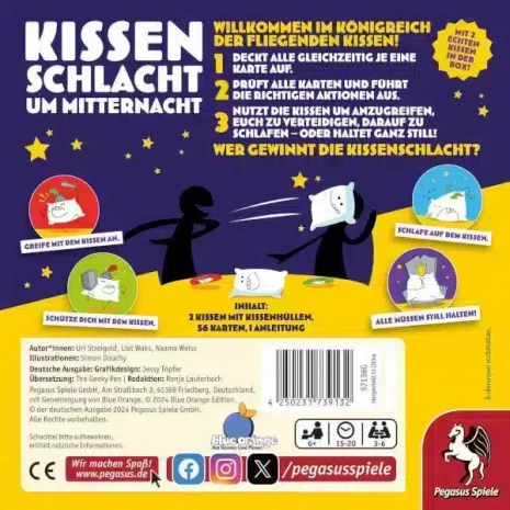 Kissenschlacht um Mitternacht Partyspiel Verpackung Ruckseite Pegasus Spielgetuschel Kissenschlacht um Mitternacht Partyspiel Verpackung Rückseite Pegasus Spielgetuschel