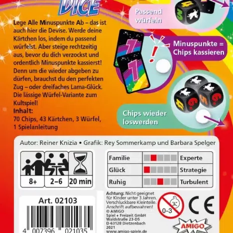 LAMA Dice Wurfelspiel Verpackung Ruckseite Amigo Spielgetuschel LAMA Dice Würfelspiel Verpackung Rückseite Amigo Spielgetuschel
