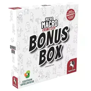 MicroMacro Crime City Detektivspiel Bonus Box Verpackung Vorderseite Pegasus Spielgetuschel