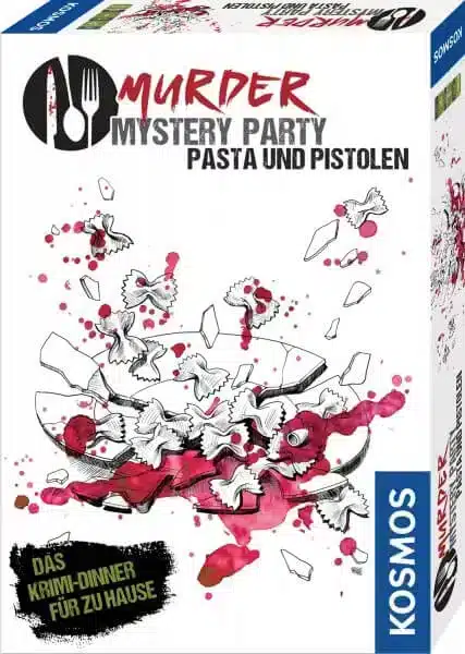 Murder Mystery Party Pasta und Pistolen Krimidinner Verpackung Vorderseite Kosmos Spielgetuschel.jpg
