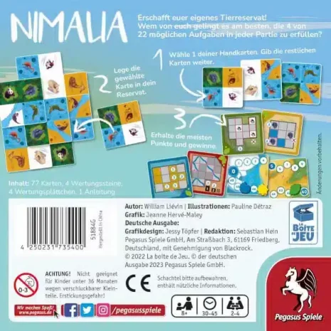 Nimalia Brettspiel Verpackung Ruckseite Pegasus Spielgetuschel Nimalia Brettspiel Verpackung Rückseite Pegasus Spielgetuschel