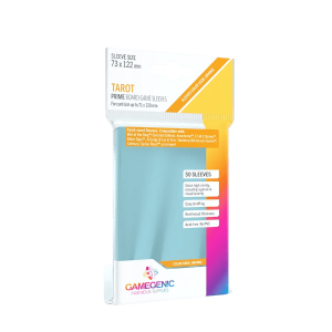 PRIME Tarot-Sized Sleeves Clear (50 Stück) - 73 x 122 mm Kartenhüllen Verpackung Vorderseite Asmodee Spielgetuschel