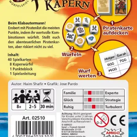 Piraten Kapern Wurfelspiel Verpackung Ruckseite Amigo Spielgetuschel Piraten Kapern Würfelspiel Verpackung Rückseite Amigo Spielgetuschel