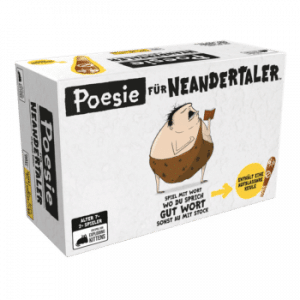 Poesie für Neandertaler Partyspiel Verpackung Vorderseite Asmodee Spielgetuschel
