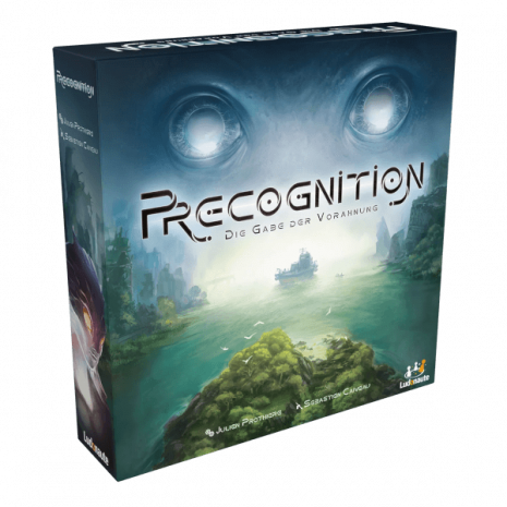 Precognition Die Gabe der Vorahnung Brettspiel Verpackung Vorderseite Asmodee Spielgetuschel