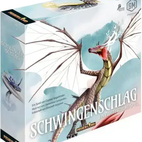 Schwingenschlag Brettspiel Verpackung Vorderseite Feuerland Spielgetuschel