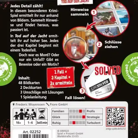 UNSOLVED Tod auf der Jacht Detektivspiel Verpackung Ruckseite Amigo Spielgetuschel UNSOLVED Tod auf der Jacht Detektivspiel Verpackung Rückseite Amigo Spielgetuschel