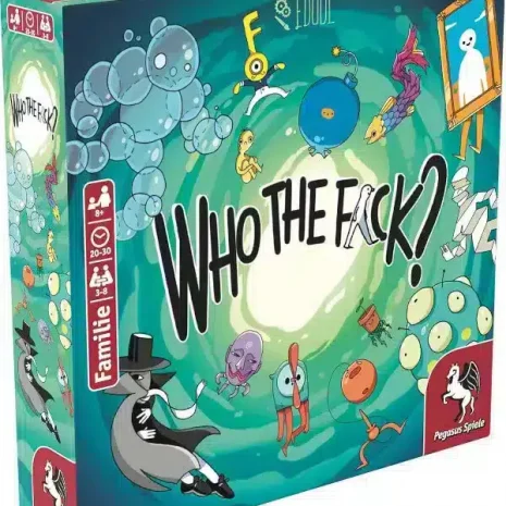 Who the Fck Partyspiel Verpackung Vorderseite Pegasus Spielgetuschel