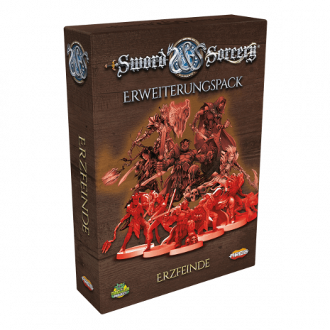 Sword Sorcery Die Alten Chroniken Brettspiel Erzfeinde Erweiterung Verpackung Vorderseite Asmodee Spielgetuschel