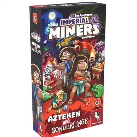 Imperial Miners Kartenspiel Azteken und Sonderlinge Erweiterung Verpackung Vorderseite Pegasus Spielgetuschel.webp