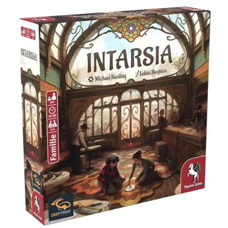 Intarsia Brettspiel Verpackung Vorderseite Pegasus Spielgetuschel.webp