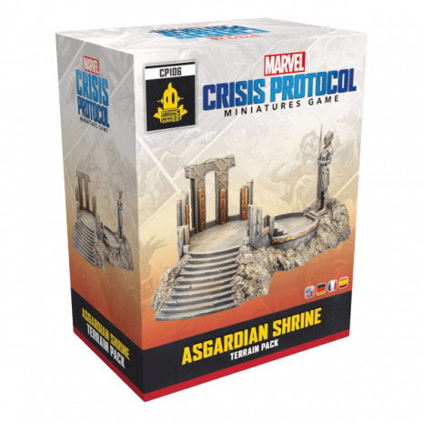 Marvel Crisis Protocol Tabletop Asgardian Shrine Terrain Pack Verpackung Vorderseite Asmodee Spielgetuschel.png