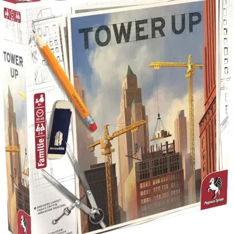 Tower Up Brettspiel Verpackung Vorderseite Pegasus Spielgetuschel.webp