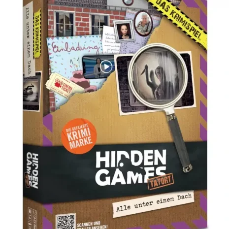 Hidden Games Tatort Detektivspiel Alle unter einem Dach Verpackung Vorderseite Pegasus Spielgetuschel.webp