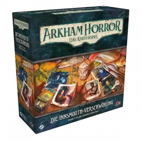 Arkham Horror LCG – Die Innsmouth-Verschwörung Ermittler-Erweiterung – Vorderseite der Verpackung mit Cover-Illustration