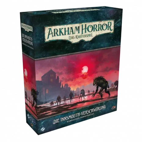 Vorderseite der Spielschachtel von Arkham Horror: Die Innsmouth-Verschwörung (deutsche Version)
