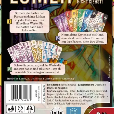 lumen-verpackung-rueckseite-webp Rückseite der Lumen Box mit Spieleranzahl, Ablauf und Glasperlen-Mechanismus