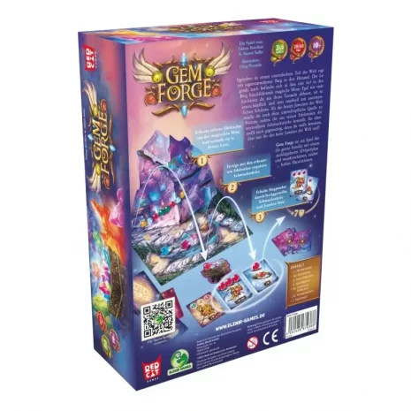 gemforge-verpackung-rueckseite-webp Rückseite der GemForge Box mit Inhaltsbeschreibung und Spielmechanik