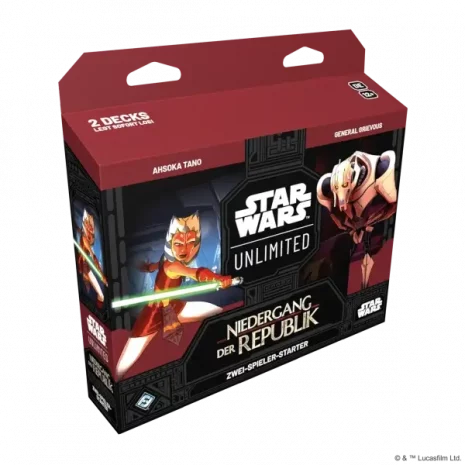Star Wars Unlimited TCG Niedergang der Republik Zwei-Spieler-Starter Verpackung Vorderseite Asmodee Spielgetuschel.webp
