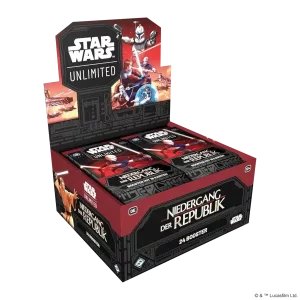 Star Wars Unlimited TCG Niedergang der Republik Booster-Display Verpackung Vorderseite Asmodee Spielgetuschel.webp