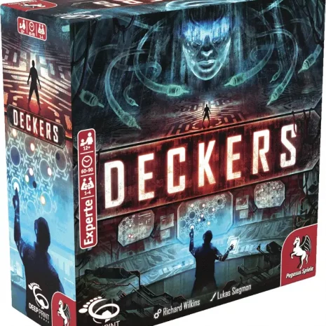 Vorderseite der Box Deckers – Deckbuilding & Cyberkrieg
