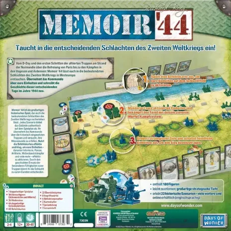 memoir-44-verpackung-rueckseite-webp Rückseite von Memoir ’44 mit Szenarienübersicht und Spielmaterial