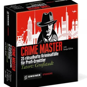 Vorderseite der Box „Crime Master“ – Krimispiele von Gmeiner