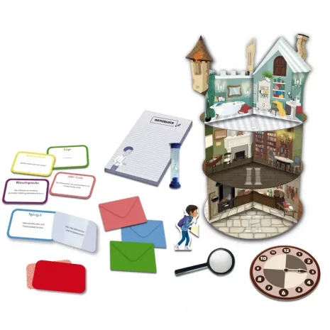 escape-spukschloss-inhalt-webp Schlossbauteile, Rätselkarten, Decodierkarte, Lupe etc.