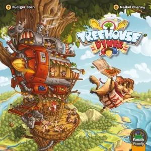 Vorderseite der Box „Treehouse Diner“ – Familienspiel mit Baumhaus-Diner