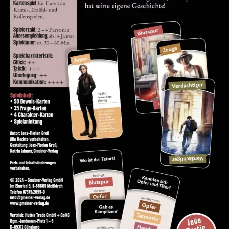 mordsstory-verpackung-rueckseite-webp Rückseite mit Übersicht zu Beweis- & Fragekarten und Charakteren