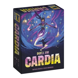 Vorderseite der Box „Duell um Cardia“ – taktisches Kartenduell