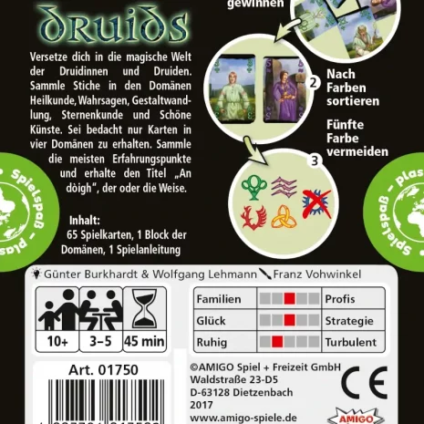 druids-verpackung-rueckseite-webp Rückseite mit Angaben zu 3–5 Spielern, ab 10 Jahren, ca. 45 Minuten und Domänenprinzip.