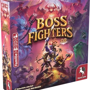 Vorderseite der Box „Boss Fighters QR“ – hybrides Kartenspiel mit App-Integration