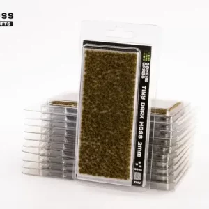 Vorderseite der Packung Gamers Grass Tiny Dark Moss mit dunkelgrünen 2 mm-Grasbüscheln