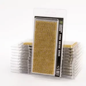 Vorderseite der Packung Gamers Grass Tiny Beige mit beigefarbenen 2 mm-Grasbüscheln