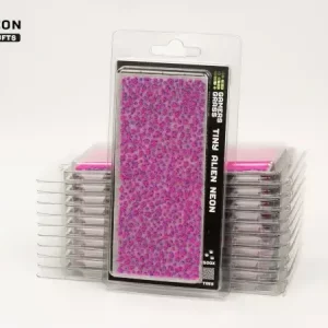 Vorderseite der Packung Gamers Grass Tiny Alien Neon mit violett-rosa 2 mm-Grasbüscheln